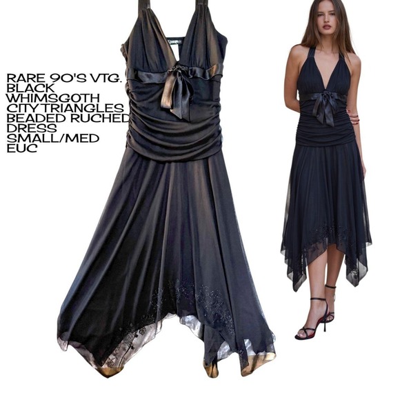 City Triangles Dresses & Skirts - Insane 90s Y2K City Triangles whimsigoth beaded prom midi dress S/M‎
